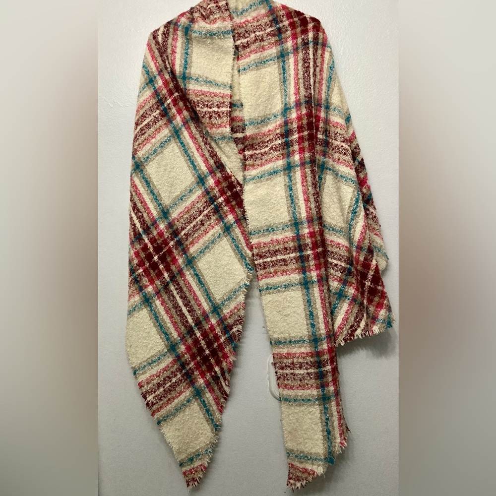 Tartan Plaid Red Tan & Green Oversized Blanket Scarf